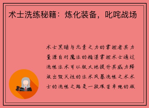 术士洗练秘籍:炼化装备,叱咤战场
